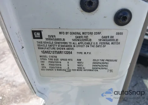 2006 Chevrolet Tahoe Ls z USA, uszkodzony, nr VIN 1GNEC13T56R112264